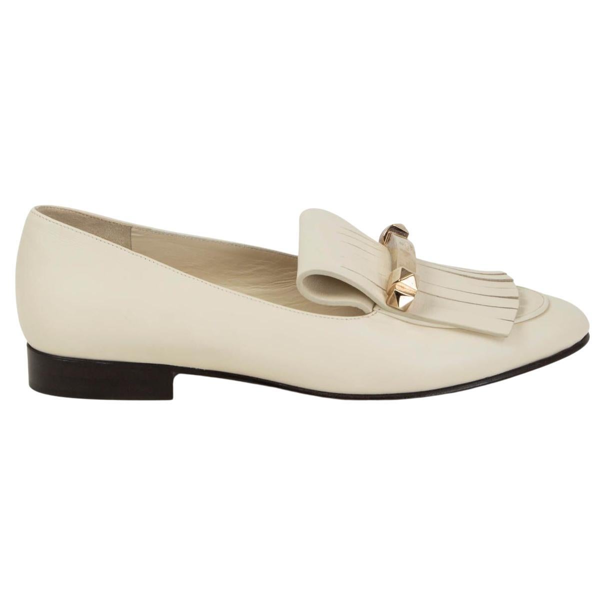 VALENTINO ivory leather UPTOWN FRINGE Loafers Shoes 39.5 For Sale