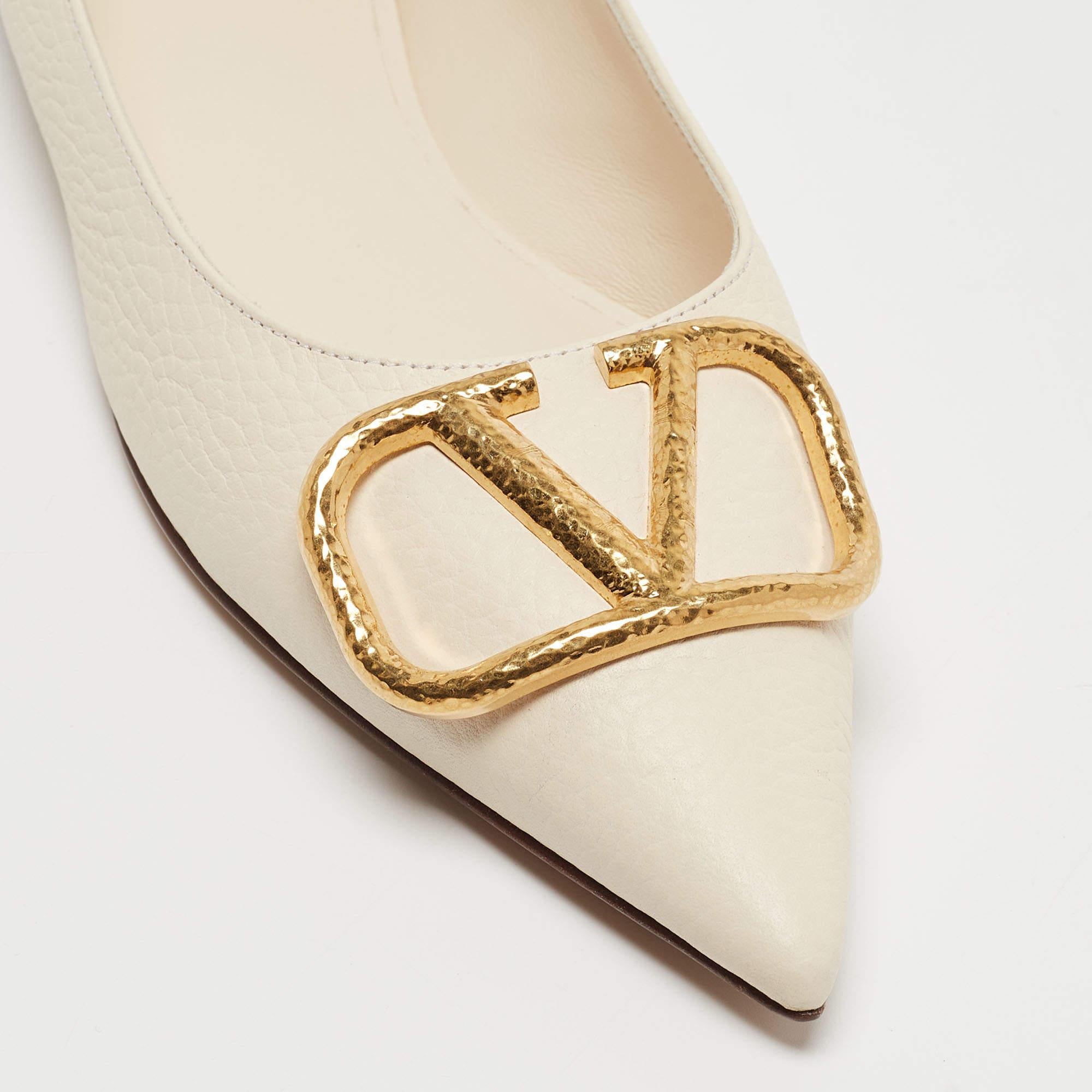 Valentino Ivory Leather VLogo Ballet Flats Size 37 For Sale 2