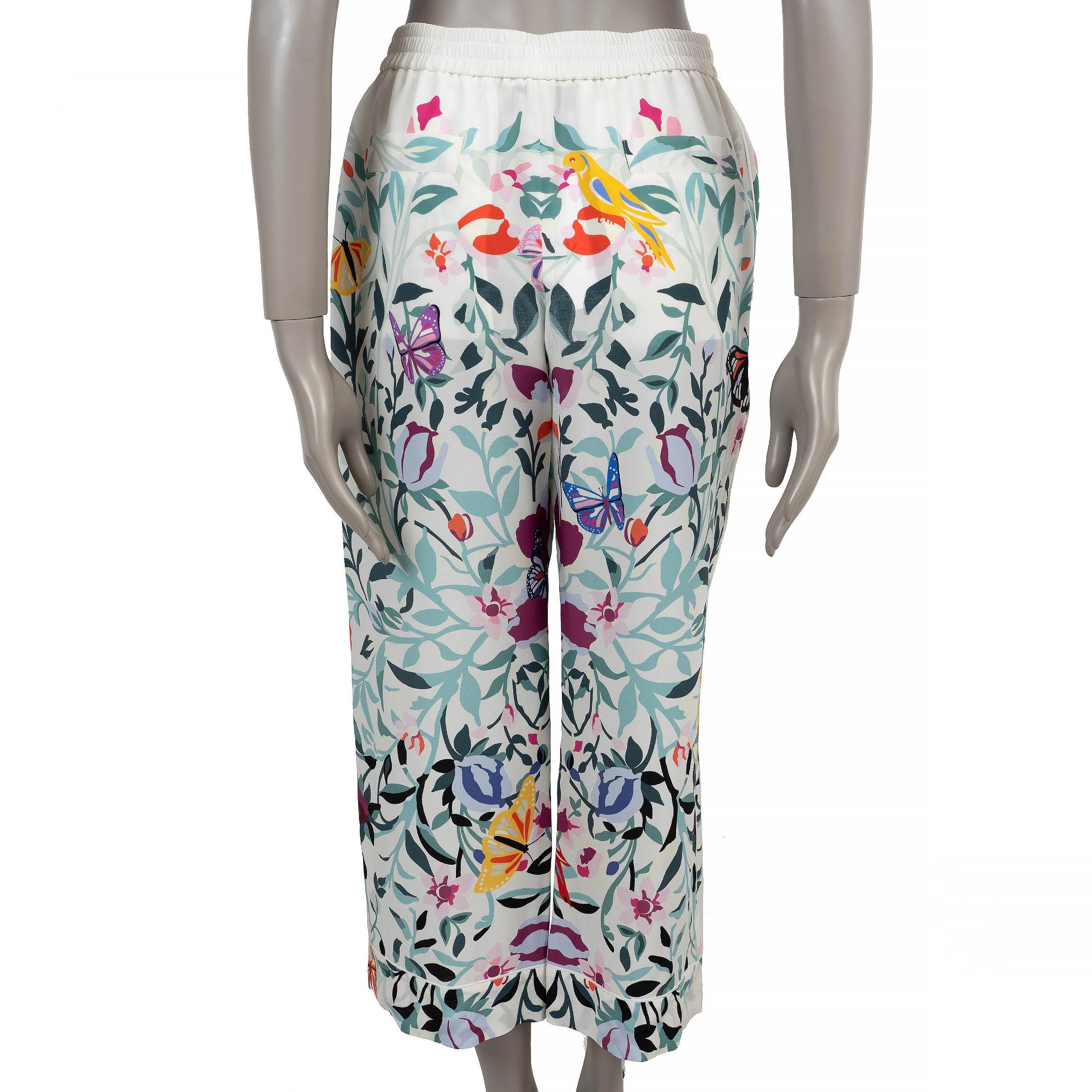 Gray VALENTINO ivory & multi silk 2022 FLORAL CROPPED PAJAMA Pants S For Sale