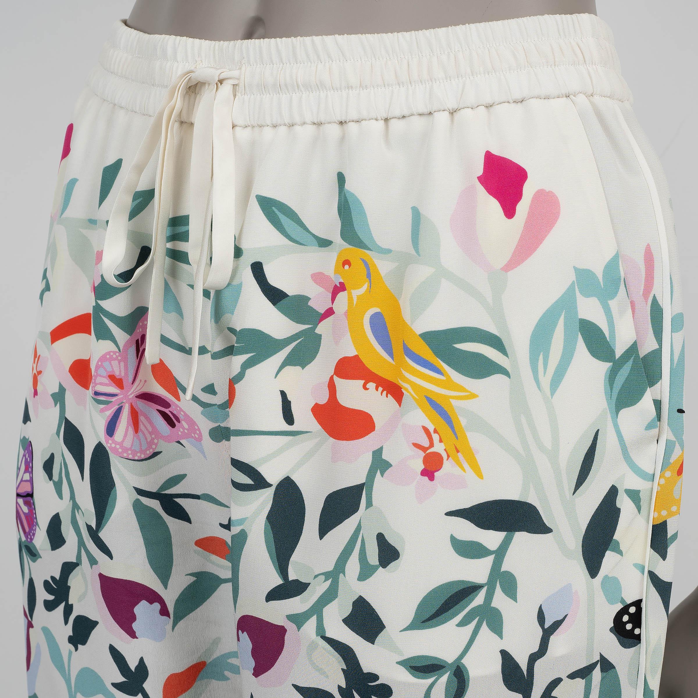 Women's VALENTINO ivory & multi silk 2022 FLORAL CROPPED PAJAMA Pants S For Sale