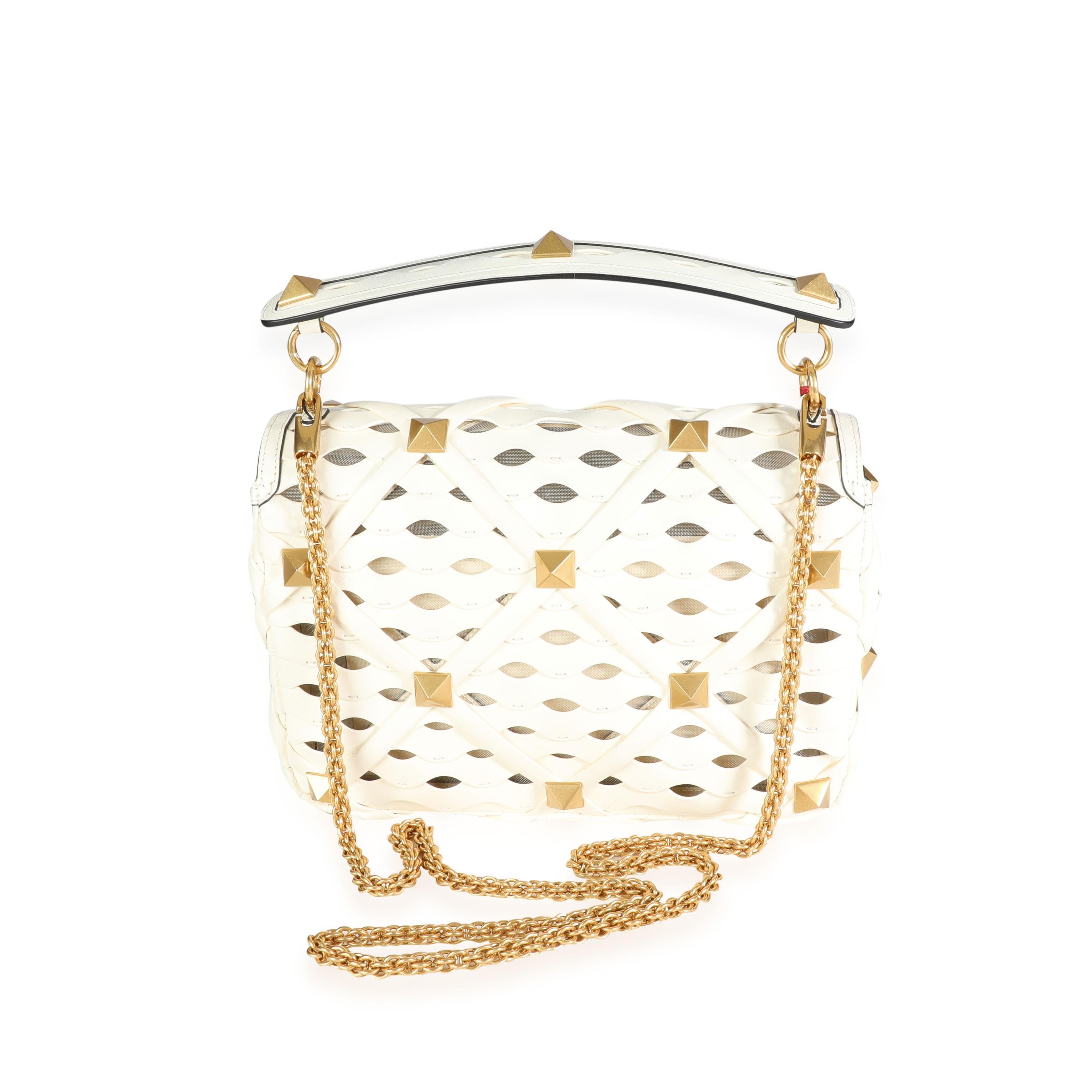 White Valentino Ivory Nappa Leather Large Roman Stud Shoulder Bag For Sale
