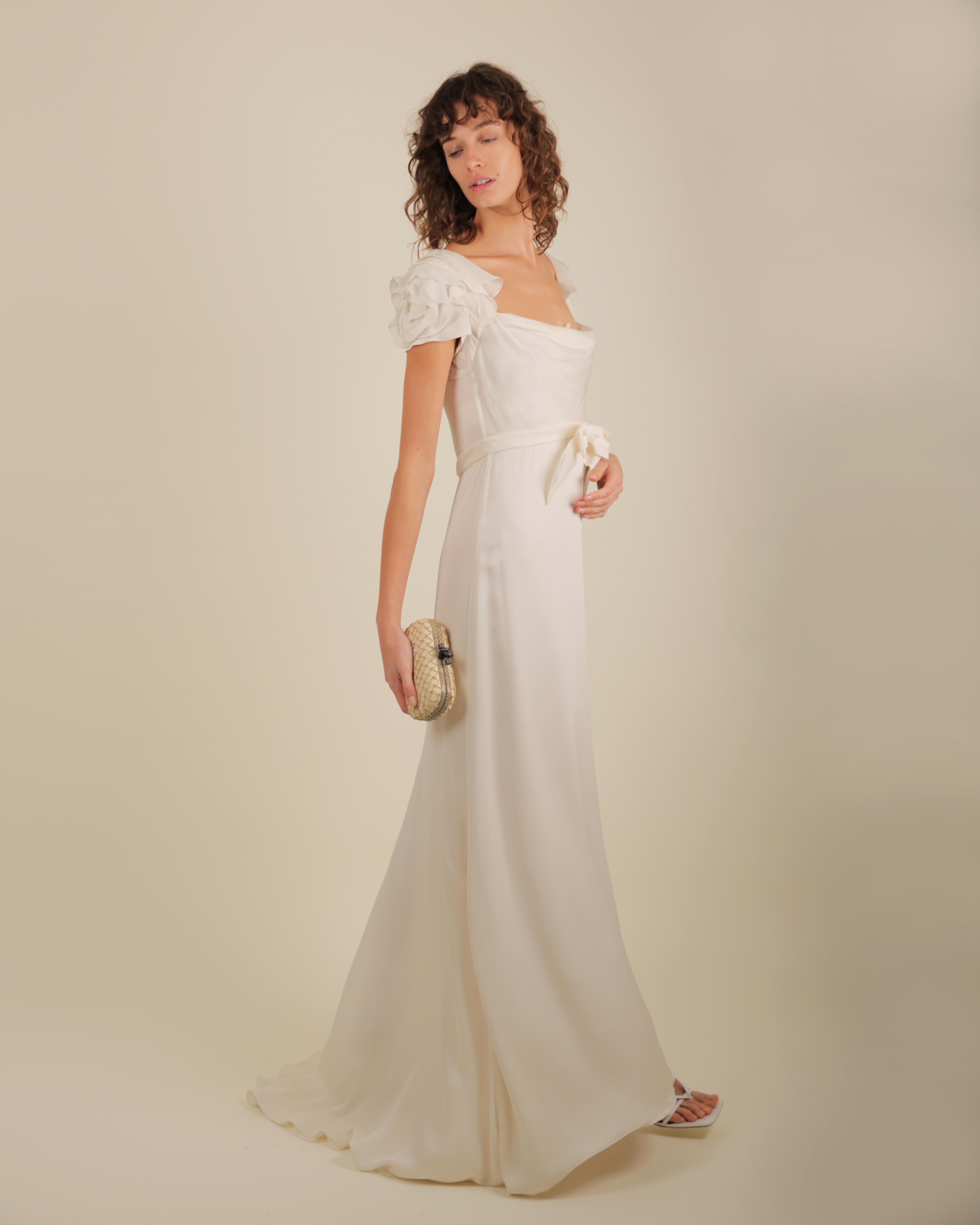 Valentino ivory peekaboo lace bust ruffle sleeve bow train wedding gown dress  8