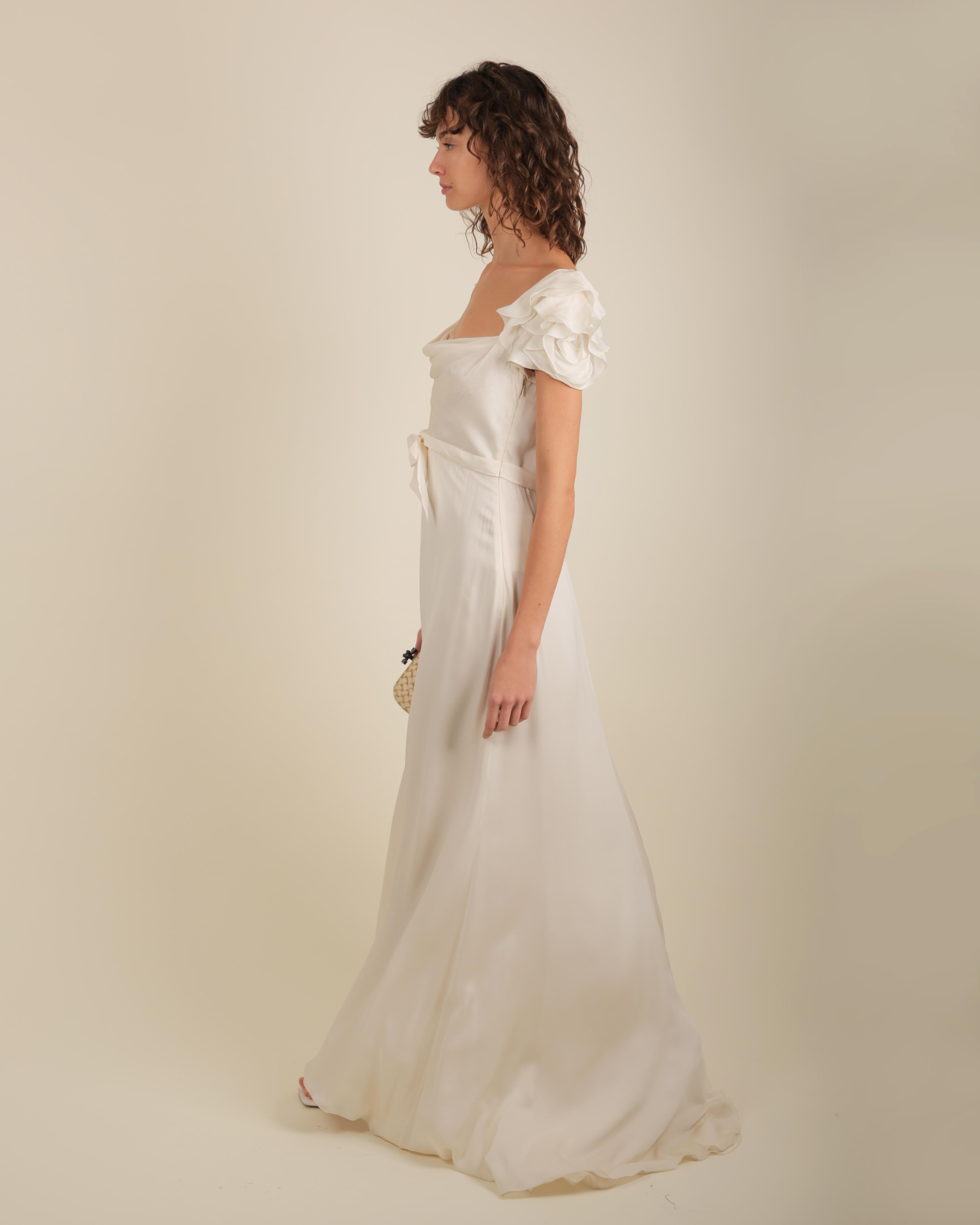 Valentino ivory peekaboo lace bust ruffle sleeve bow train wedding gown dress  9