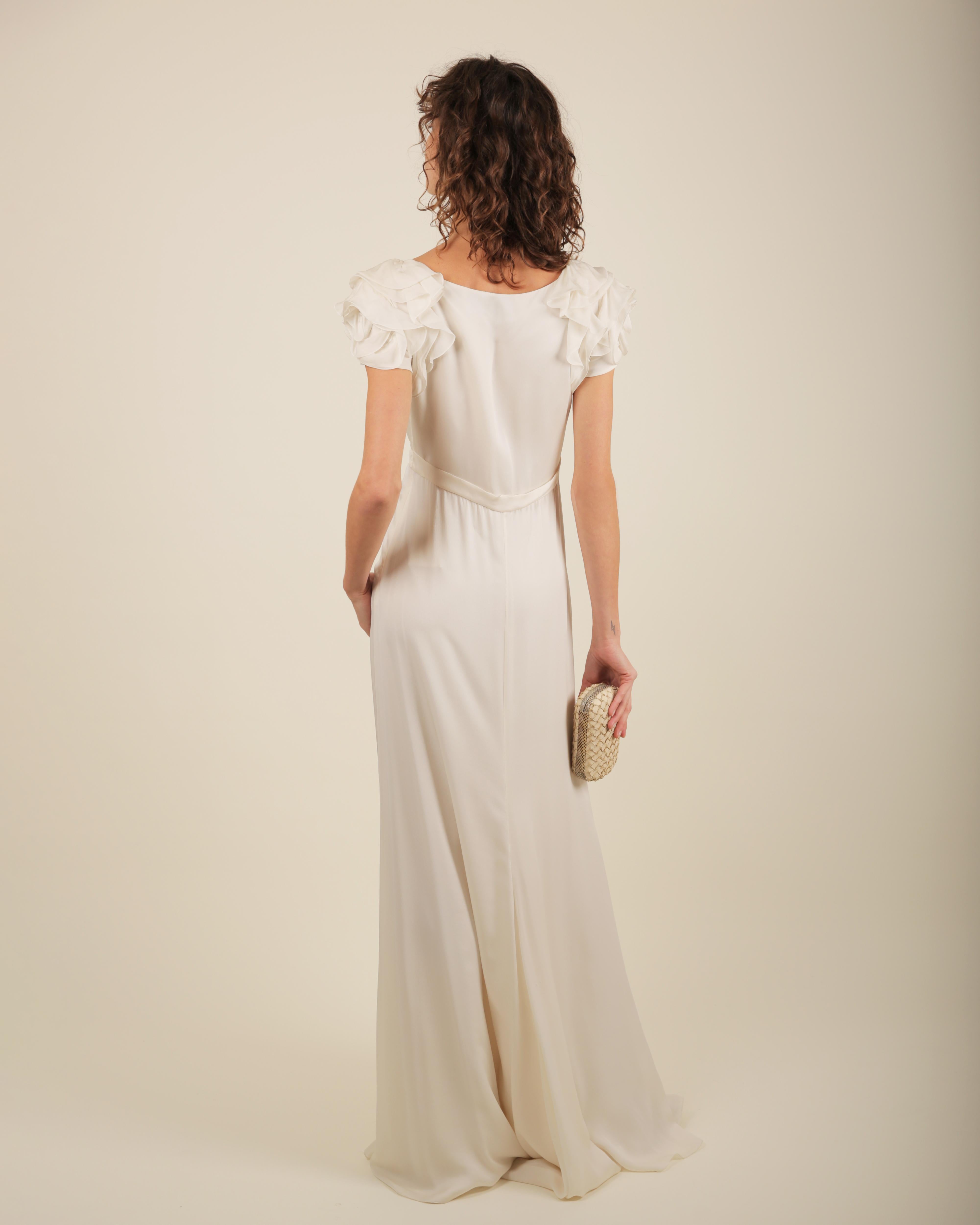 Valentino ivory peekaboo lace bust ruffle sleeve bow train wedding gown dress  11