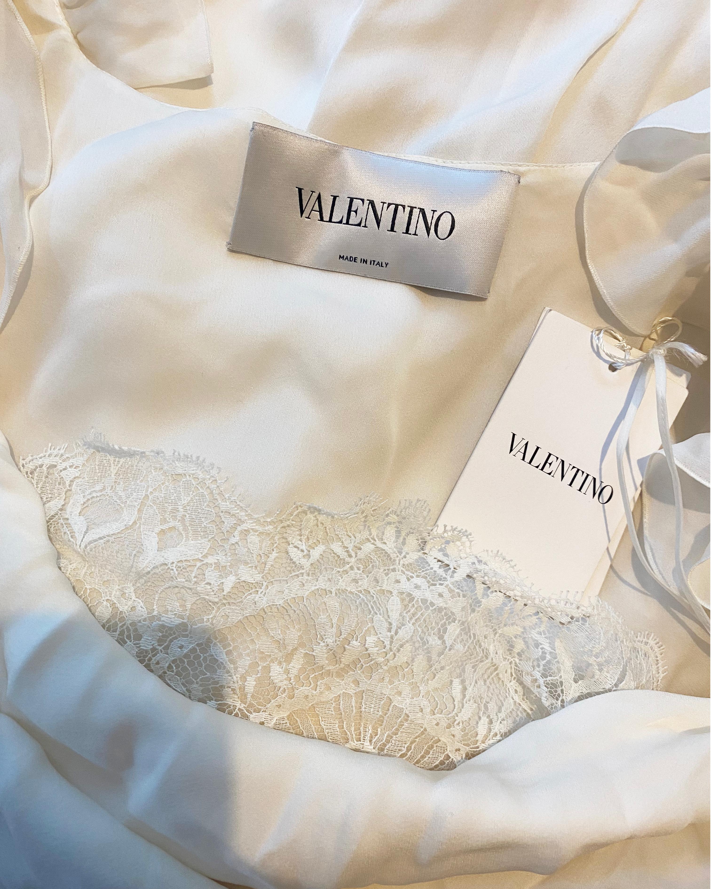 Valentino ivory peekaboo lace bust ruffle sleeve bow train wedding gown dress  12