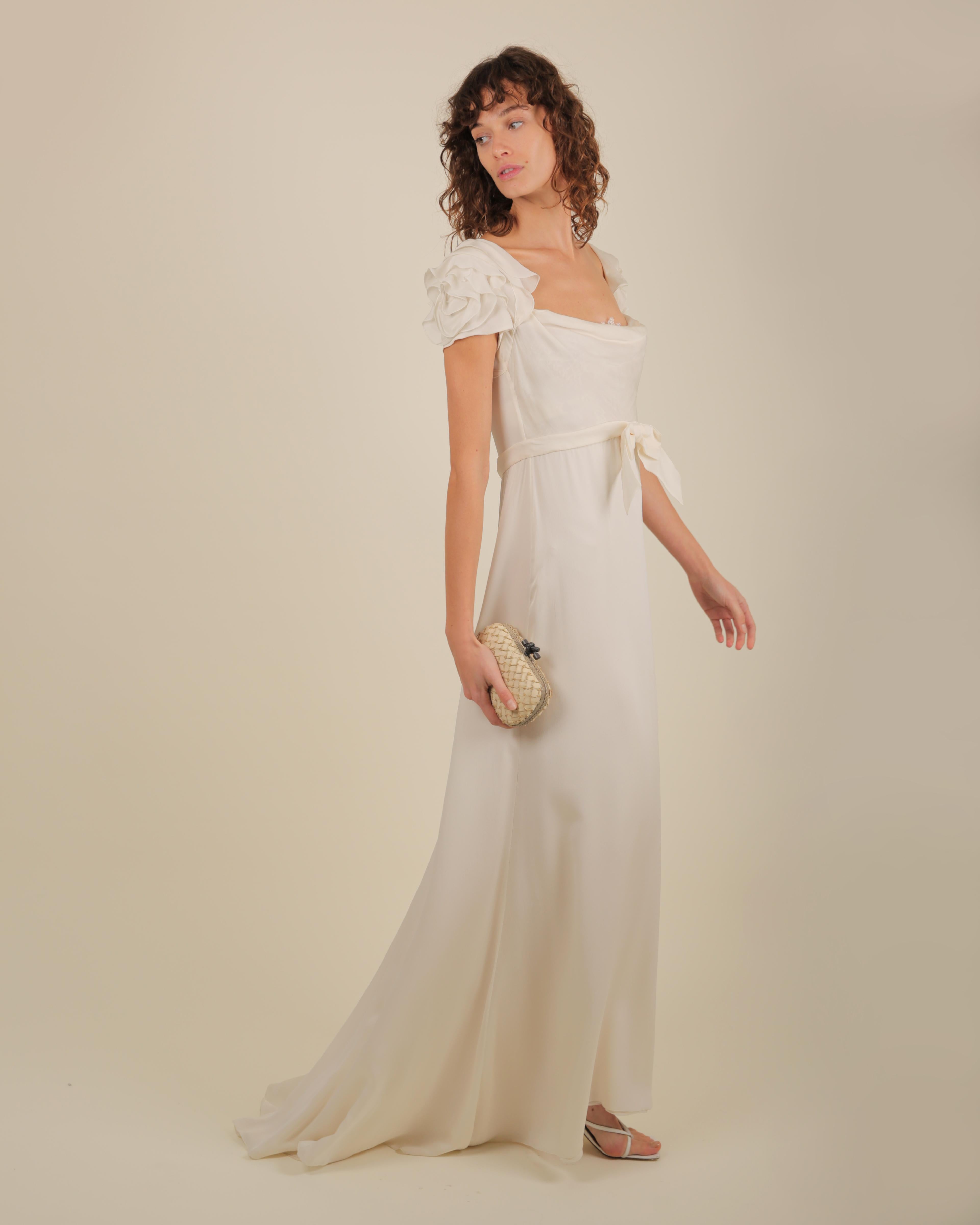 Valentino ivory peekaboo lace bust ruffle sleeve bow train wedding gown dress  2