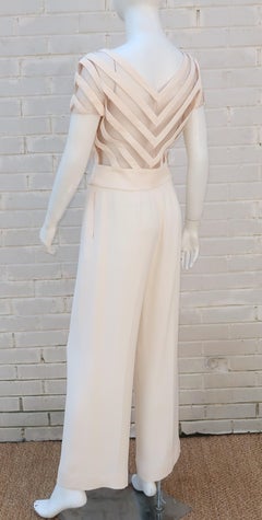 Valentino Ivory Silk Pant Ensemble With Nude Illusion Back