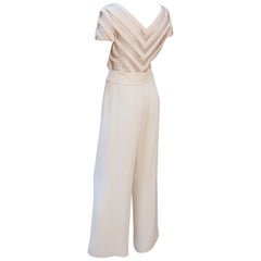 Valentino Ivory Silk Pant Ensemble With Nude Illusion Back
