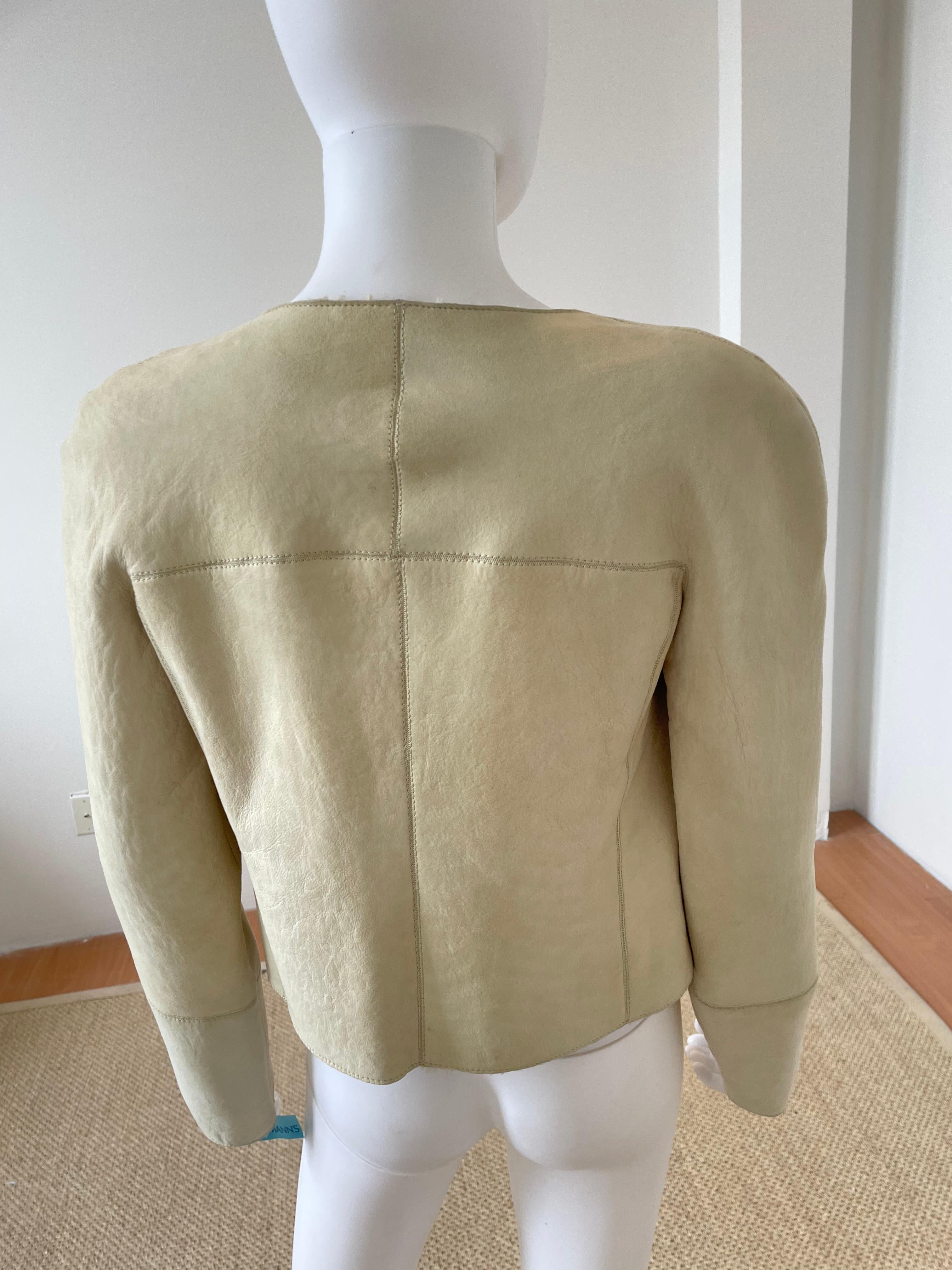 Gray Valentino Ivory Suede and Shearling Cropped Jacket For Sale