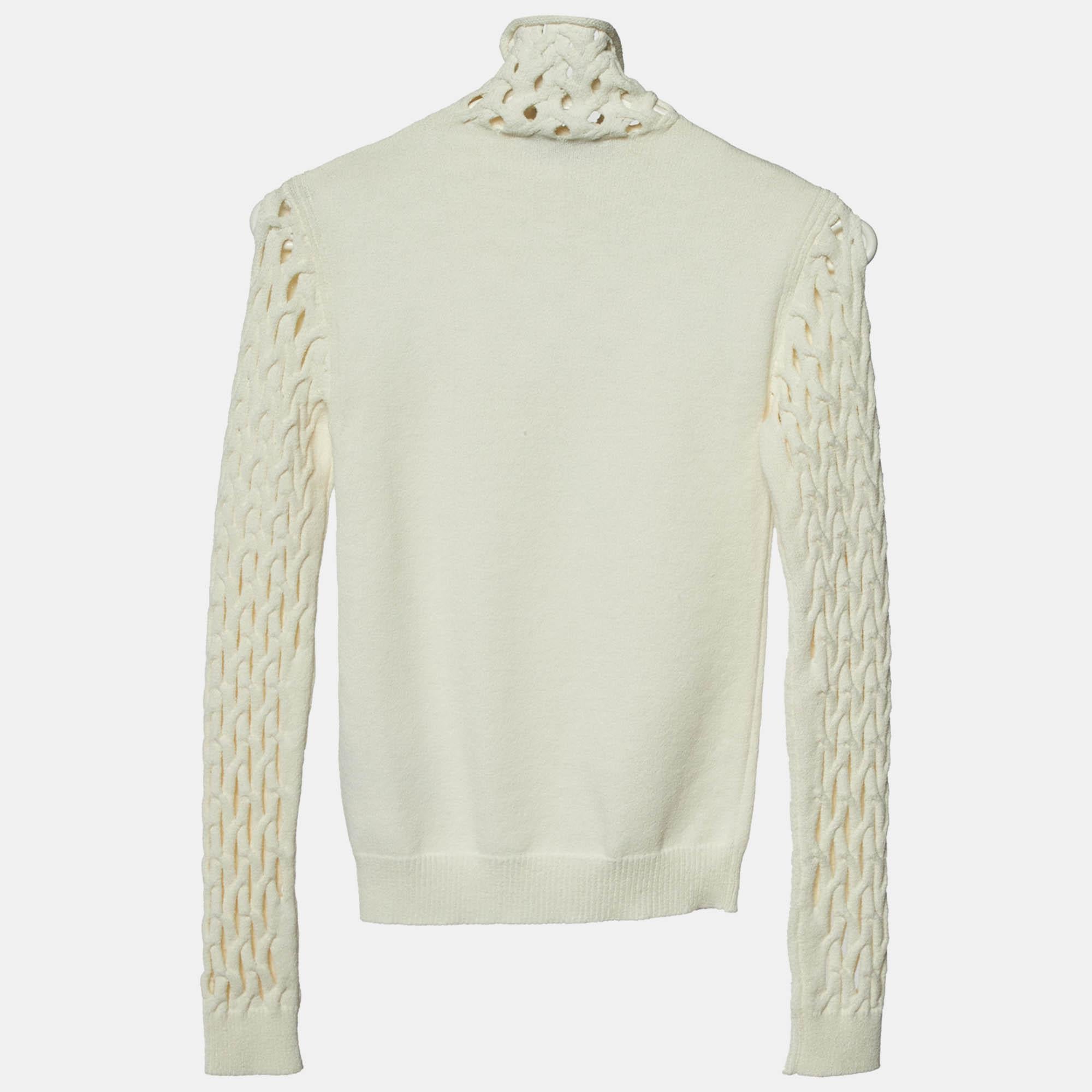 Valentino Ivory White Mesh Knit High Neck Jumper M In Excellent Condition For Sale In Dubai, Al Qouz 2