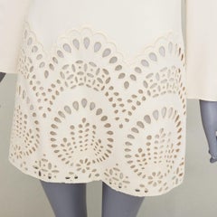 VALENTINO ivory wool silk crepe embroidered anglais shift dress IT40 S