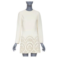 VALENTINO ivory wool silk crepe embroidered anglais shift dress IT40 S