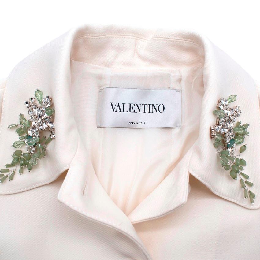 Beige Valentino Ivory Wool Twill Crystal Embellished Collar Dress Coat For Sale