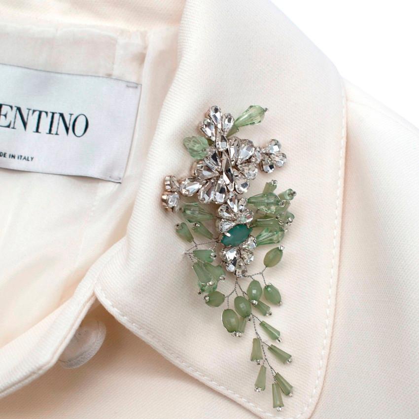 Valentino Ivory Wool Twill Crystal Embellished Collar Dress Coat In Excellent Condition For Sale In London, GB