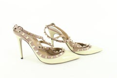 Valentino Ivory x Nude Patent Leather Rockstud Ankle Strap Pump Heels 1223v16