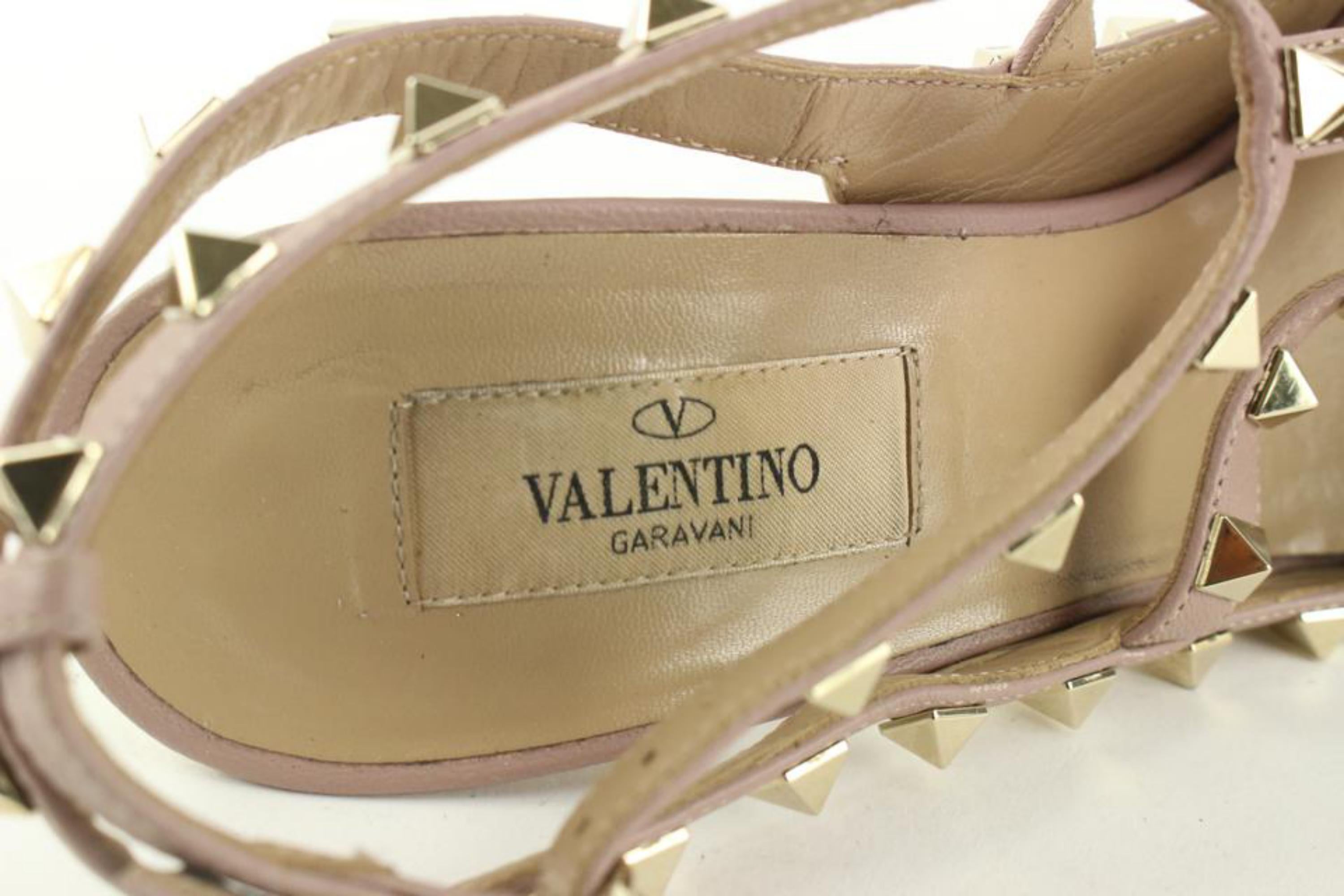 Beige Valentino - Escarpins à talons à lanières Rockstud en cuir verni ivoire et beige 1223v16