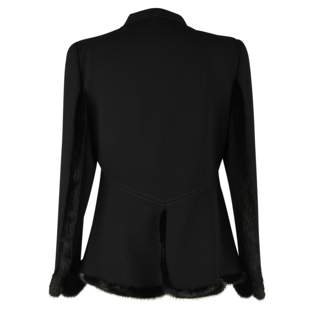 Valentino Jacket Black Wool w/ Mink Trim New 12 For Sale 3