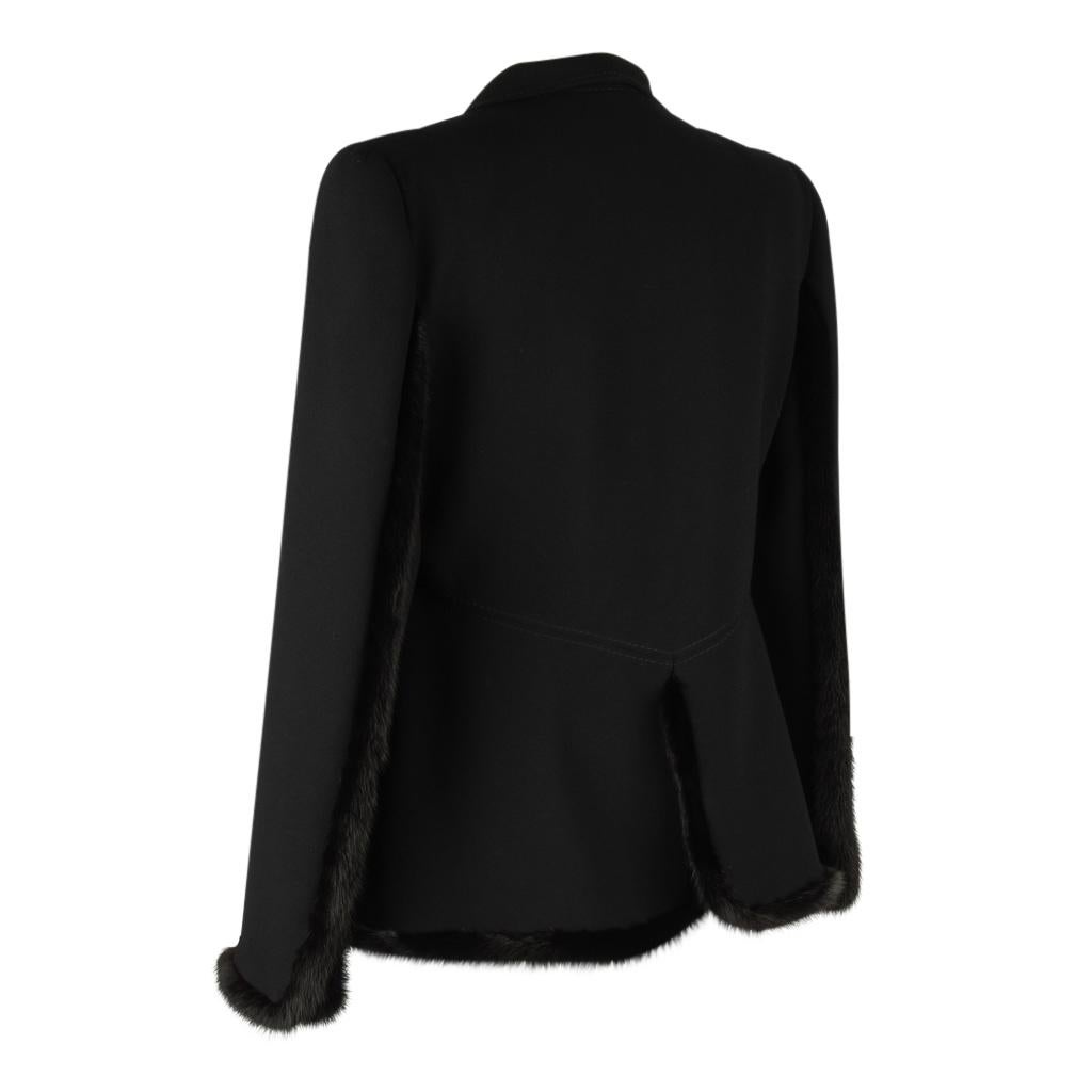 Valentino Jacket Black Wool w/ Mink Trim New 12 For Sale 4