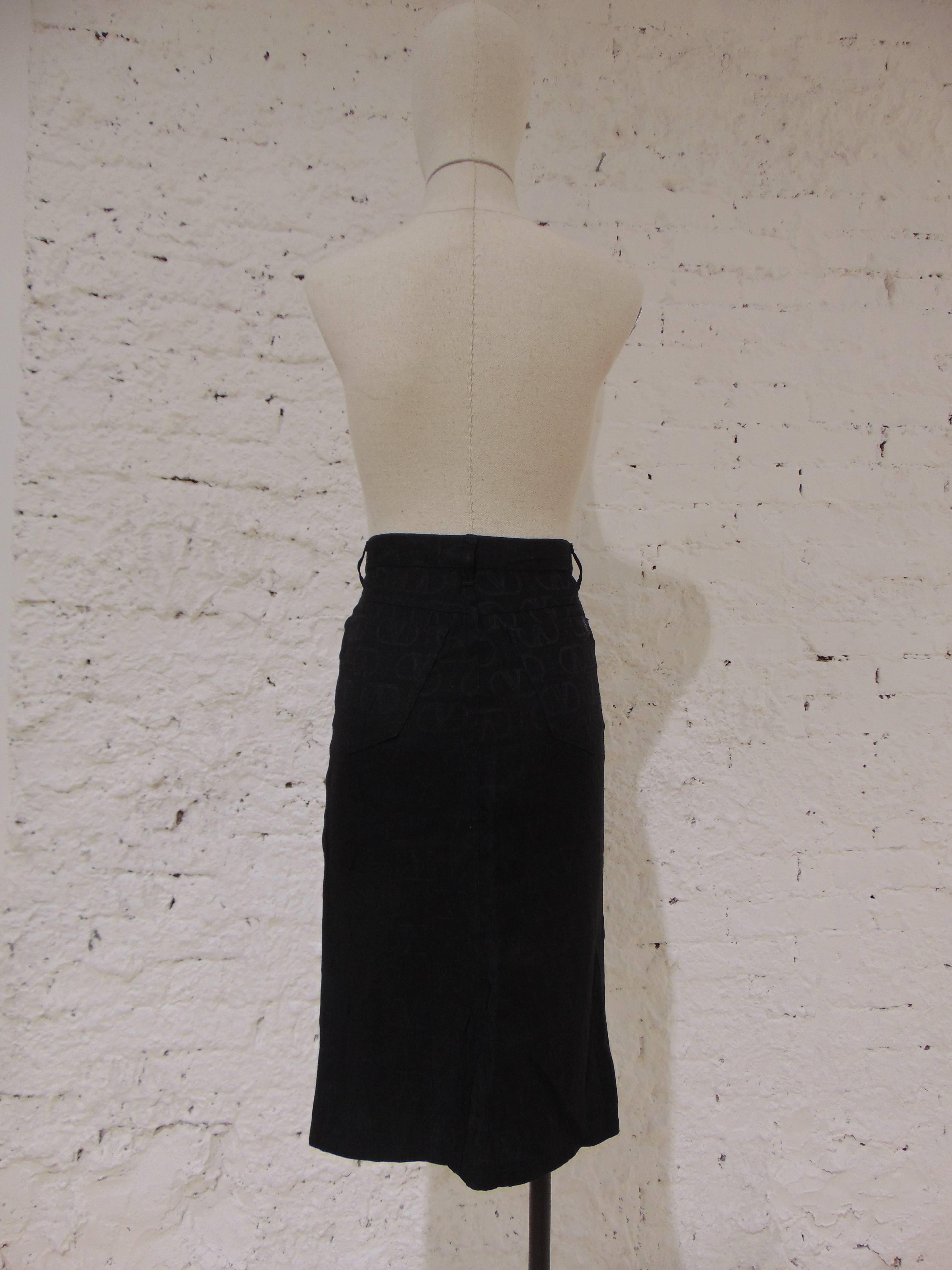 Black Valentino Jeans V Logo black cotton high waist skirt For Sale