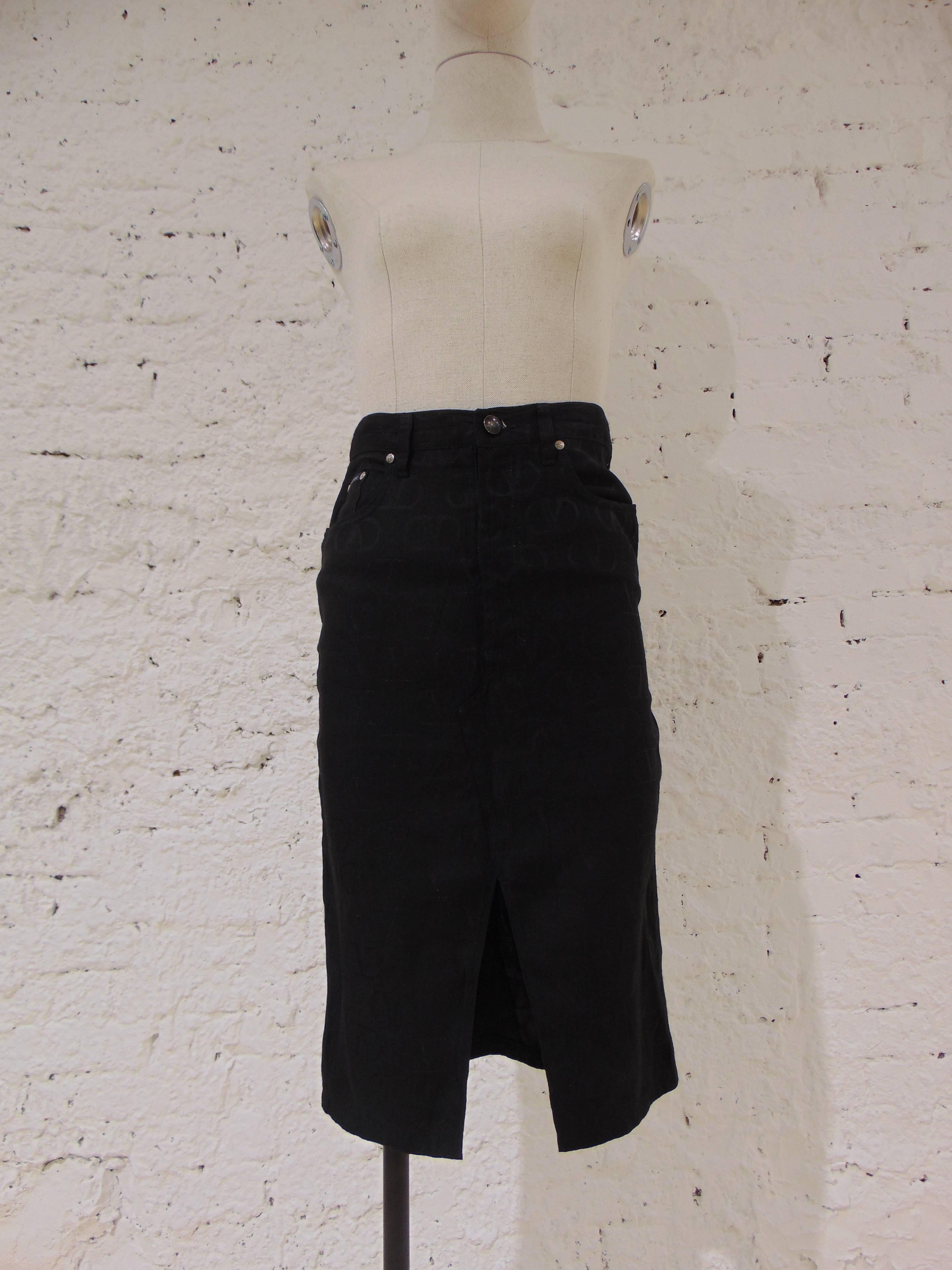 Valentino Jeans V Logo black cotton high waist skirt In Good Condition For Sale In Capri, IT