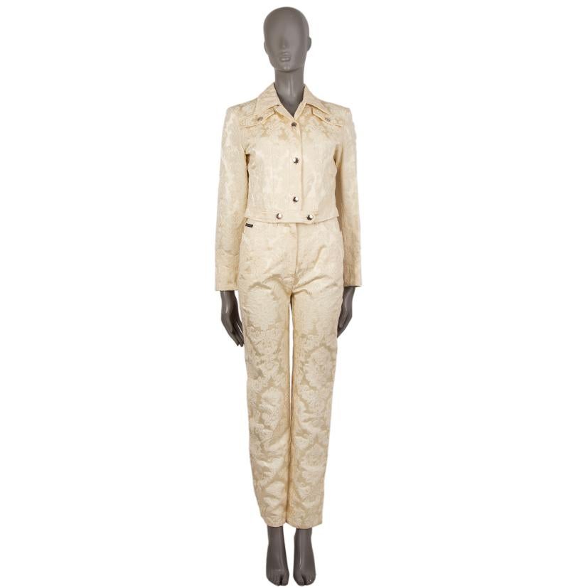 VALENTINO JEANS vanilla beige cotton JACQUARD CROPPED Jacket 40 S In Excellent Condition In Zürich, CH