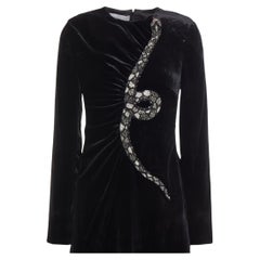 Valentino Jet Black Velvet Crystal Snake Embroidery Anniversary Fitted Top  US 6