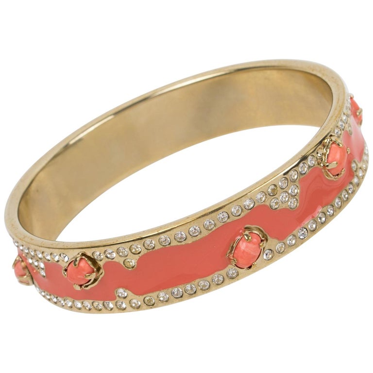 Valentino Jeweled and Pink-Coral Enamel Bracelet Bangle at 1stDibs