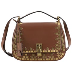 Valentino Joy Lock Saddle Bag Mosaic Studded Leather