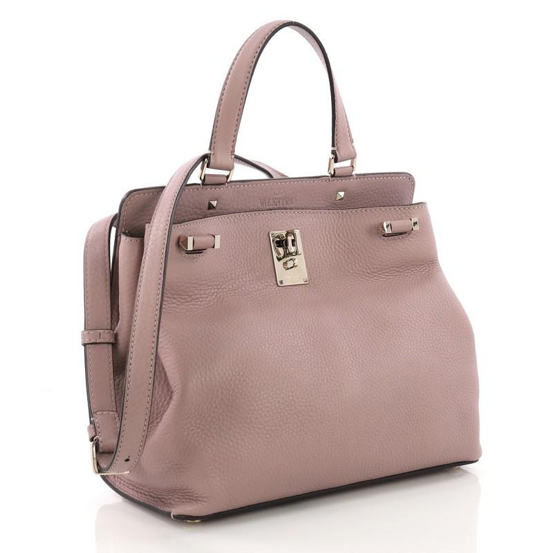 Valentino Joy Lock Top Handle Bag Leather Medium (Braun)