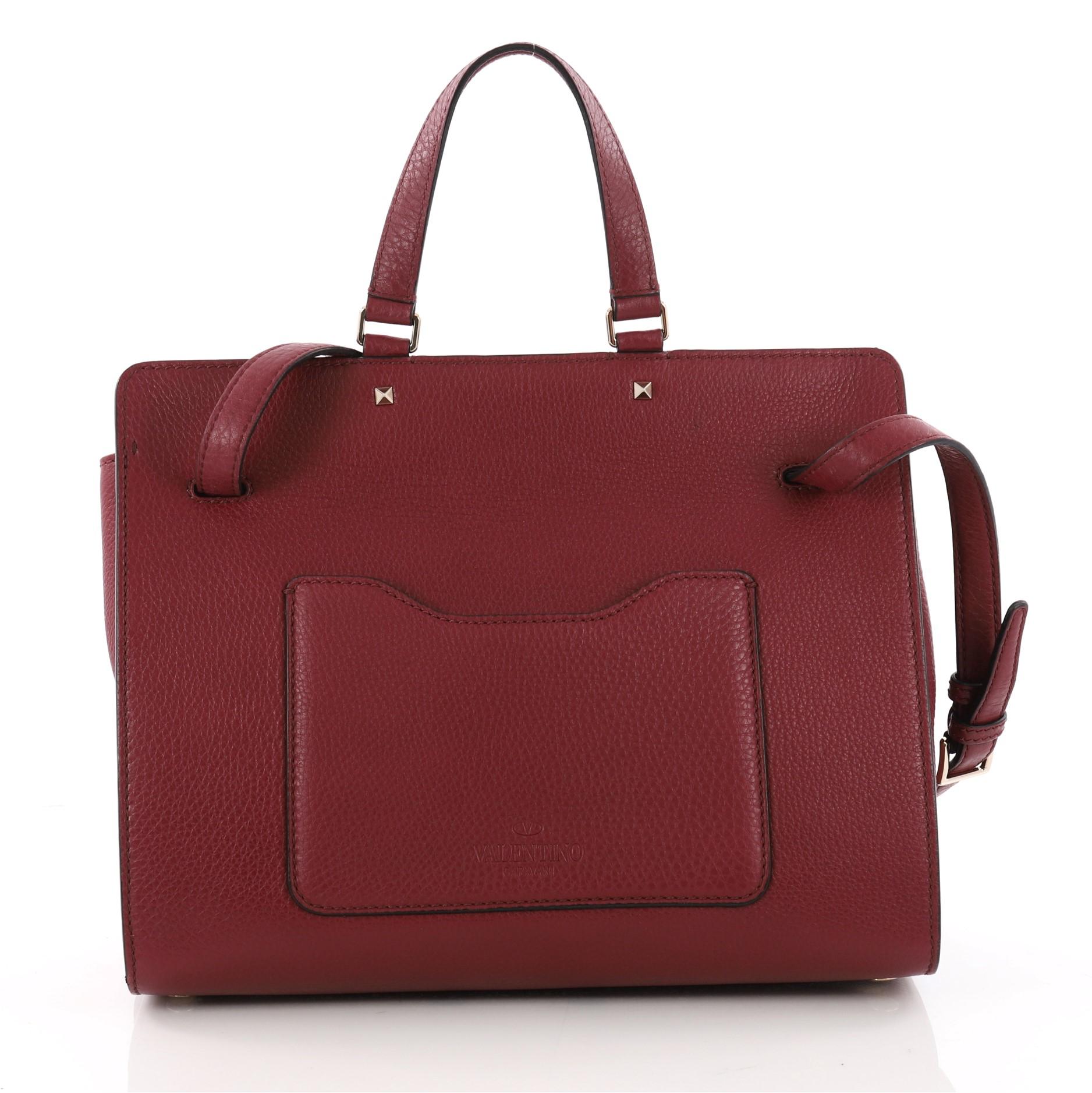 Valentino Joy Lock Top Handle Bag Leather Medium In Good Condition In NY, NY
