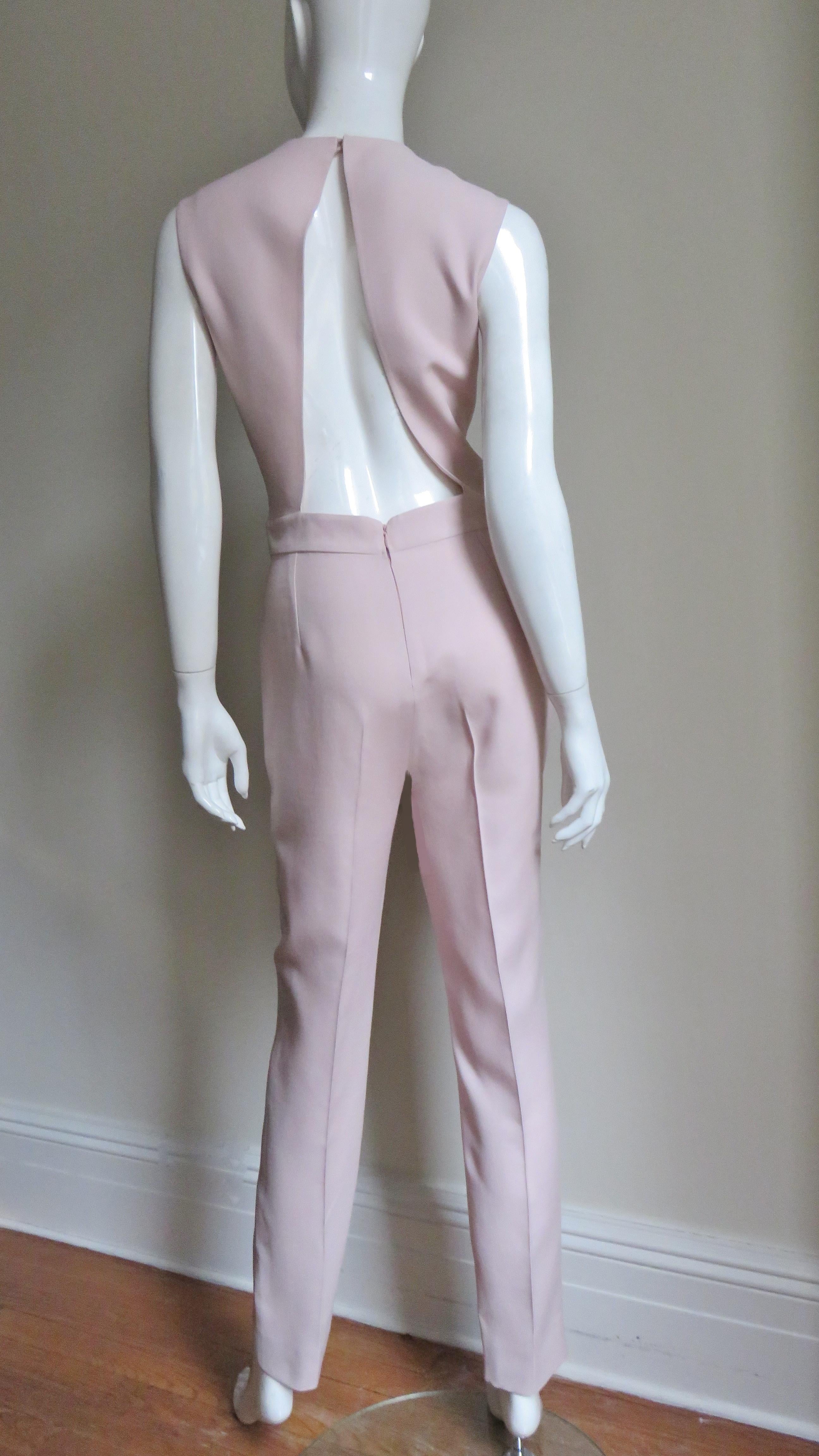 Women's Valentino New Pink Silk Jumpsuit with Cut out Back  For Sale