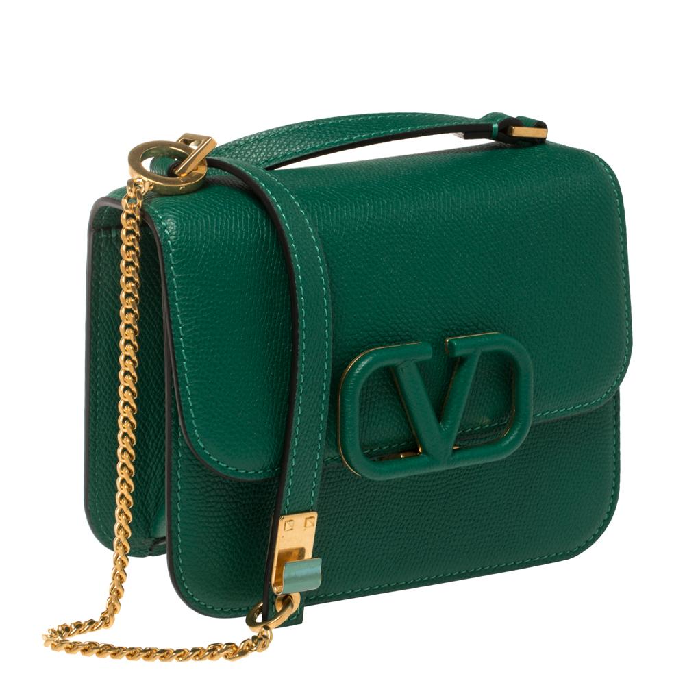 Valentino Jungle Green Leather Small VSLING Shoulder Bag In New Condition In Dubai, Al Qouz 2