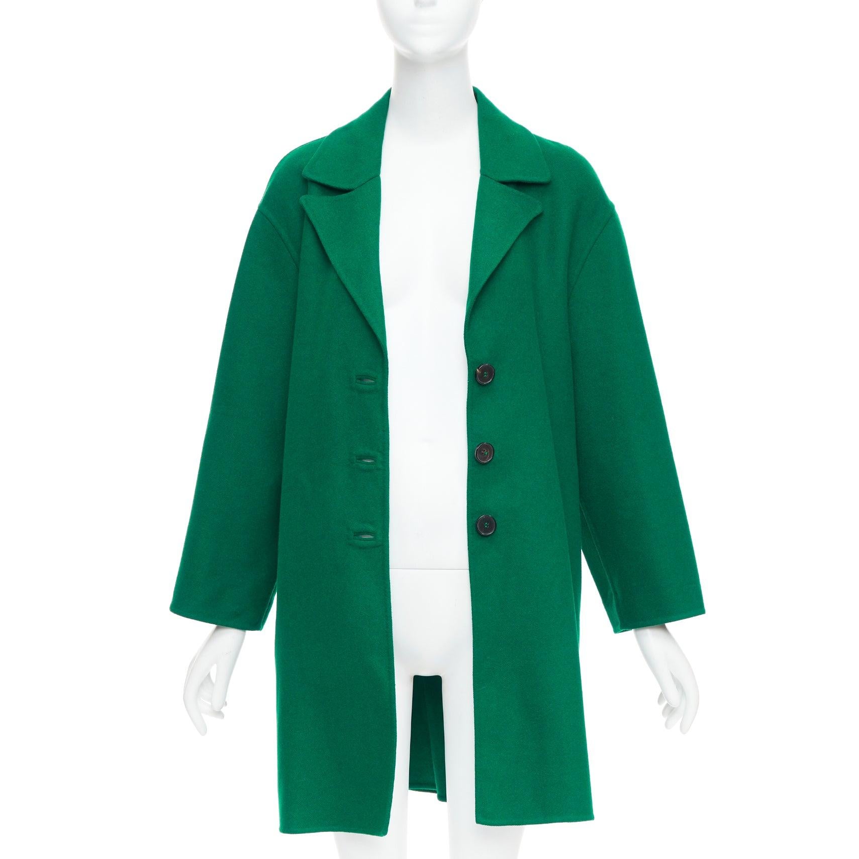 Green VALENTINO kelly green virgin wool blend single breasted oversized coat IT40 S For Sale