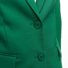 VALENTINO Kelly green wool silk fitted kong sleeve V neck blazer jacket IT36 XXS