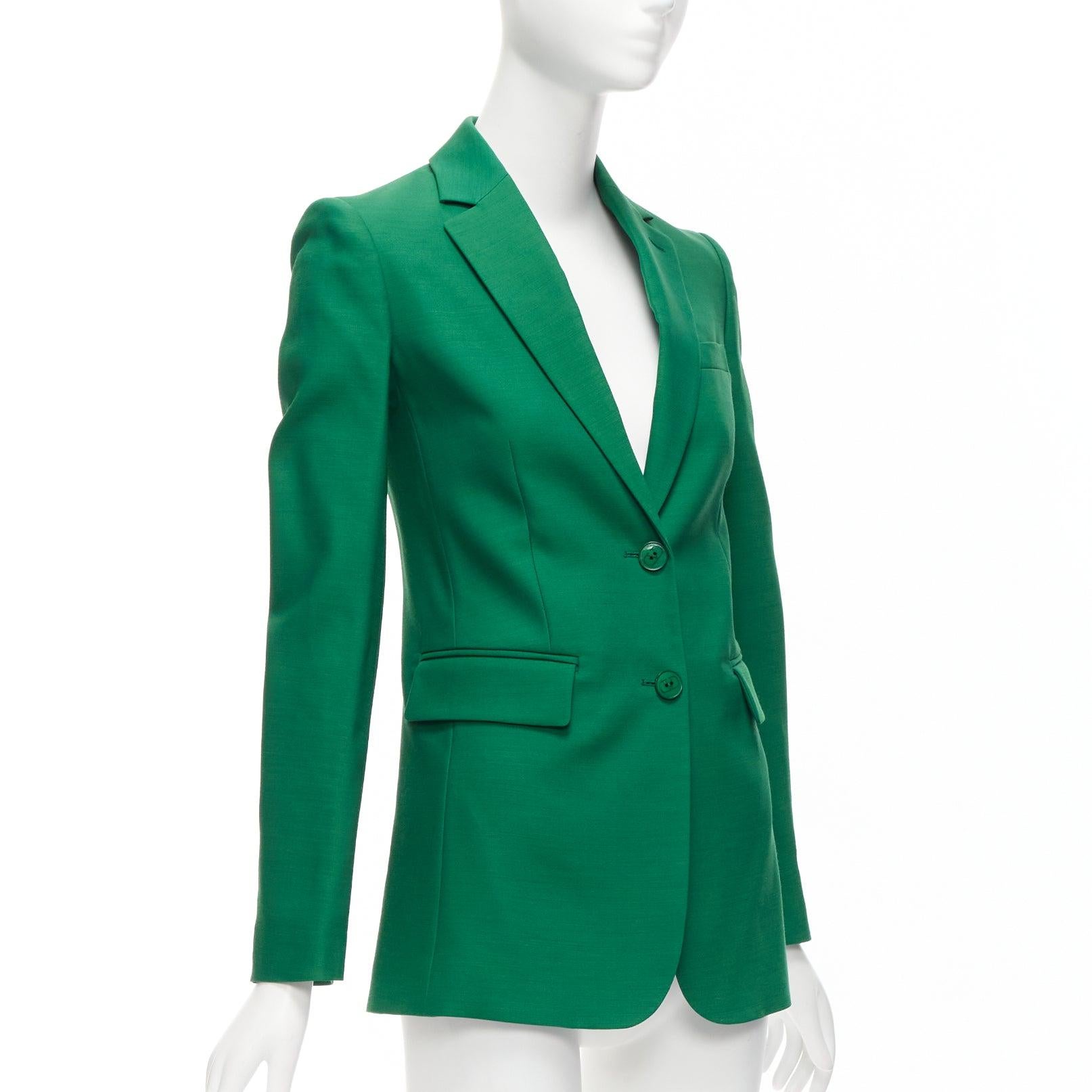 Women's VALENTINO Kelly green wool silk fitted kong sleeve V neck blazer jacket IT36 XXS For Sale