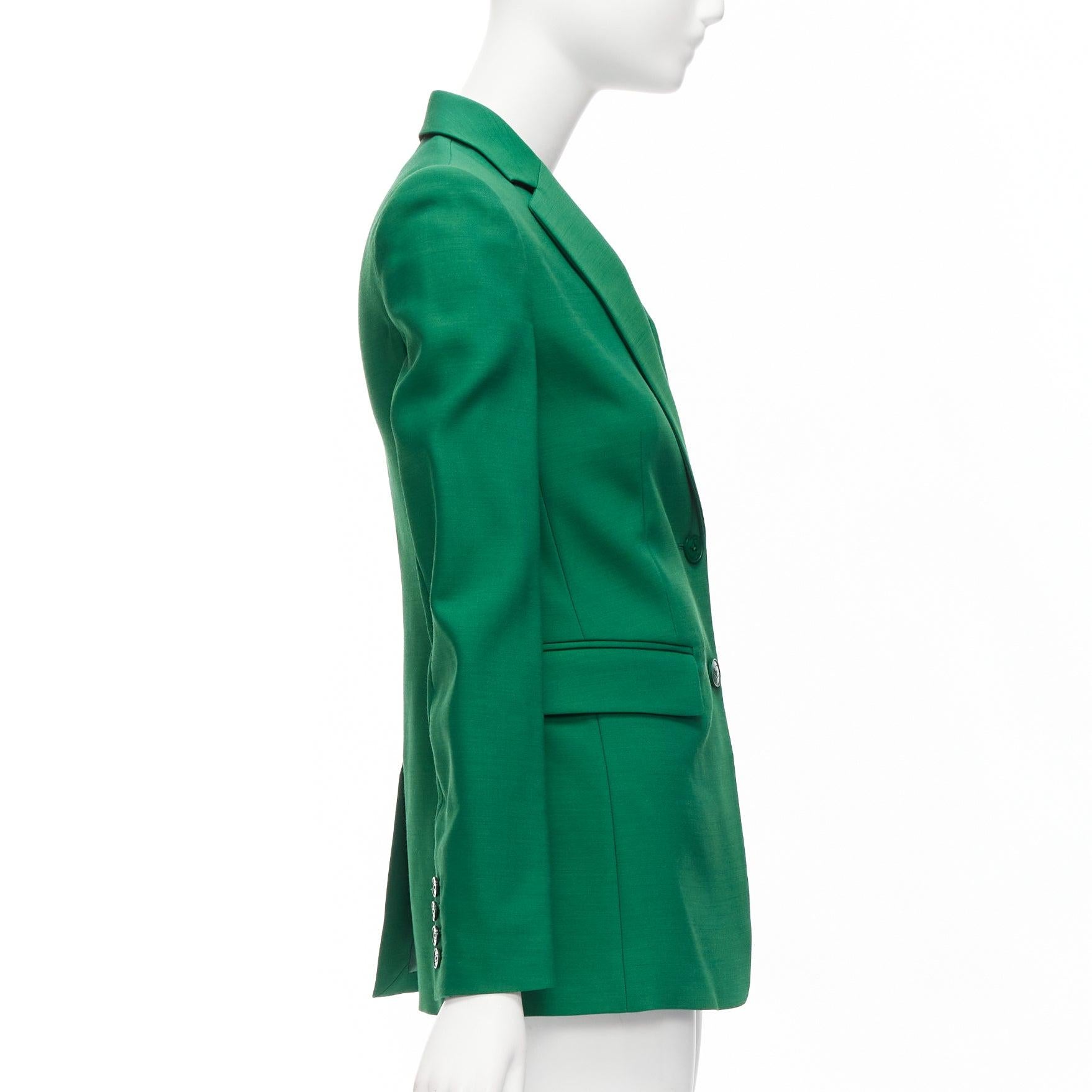 VALENTINO Kelly green wool silk fitted kong sleeve V neck blazer jacket IT36 XXS For Sale 2