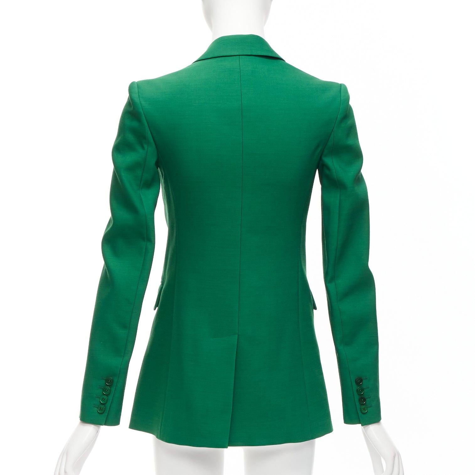 VALENTINO Kelly green wool silk fitted kong sleeve V neck blazer jacket IT36 XXS For Sale 2
