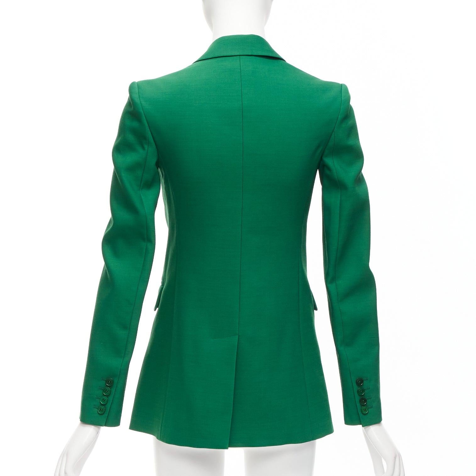 VALENTINO Kelly green wool silk fitted kong sleeve V neck blazer jacket IT36 XXS For Sale 3