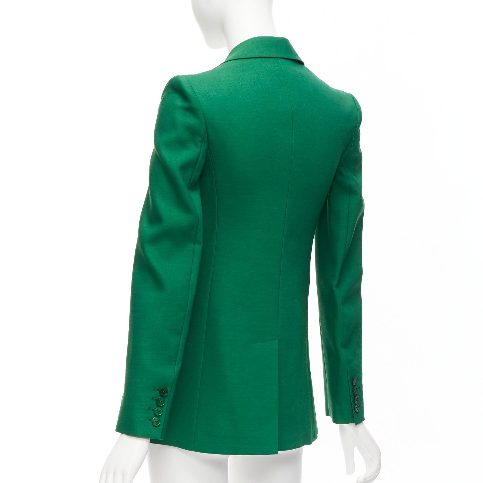 VALENTINO Kelly green wool silk fitted kong sleeve V neck blazer jacket IT36 XXS For Sale 3