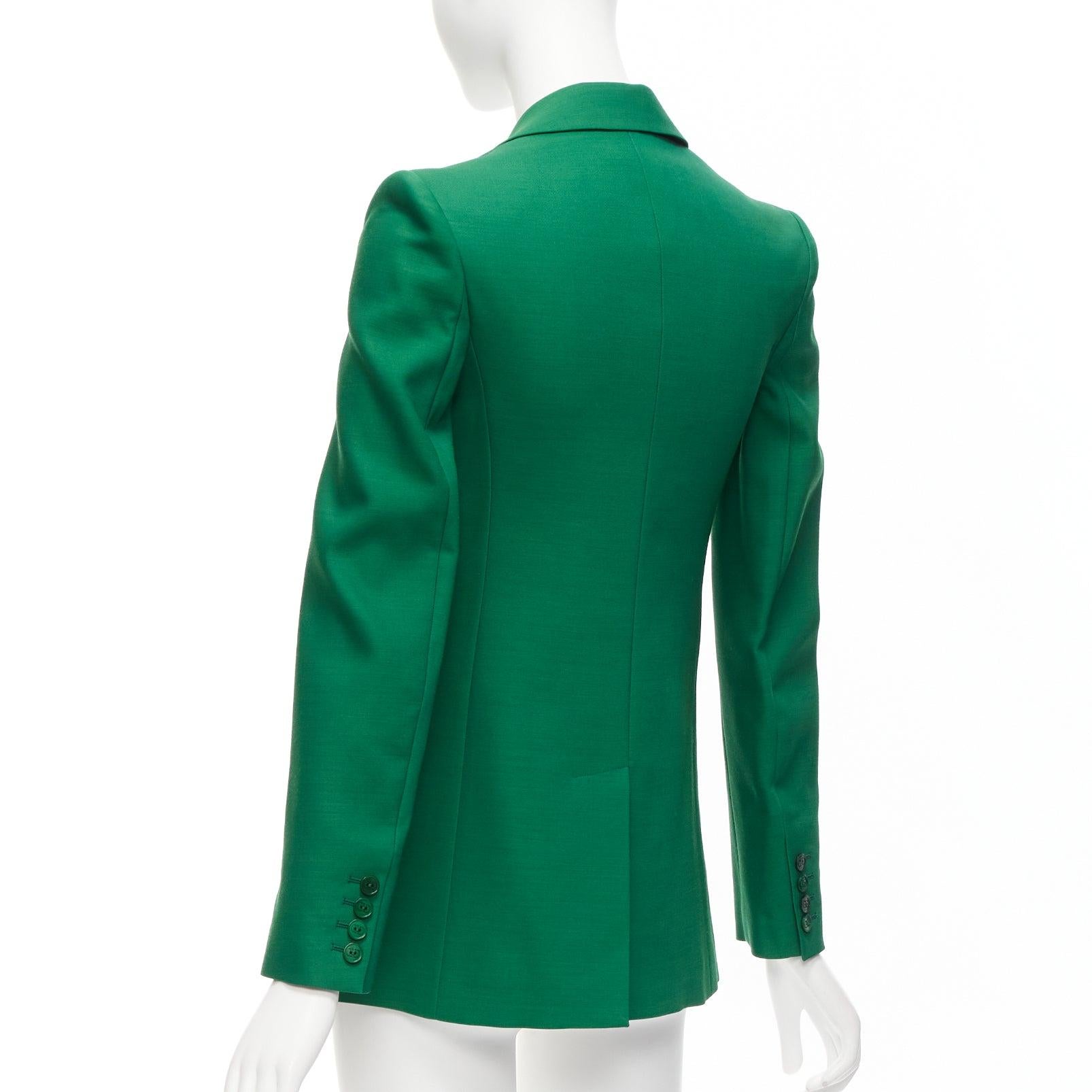 VALENTINO Kelly green wool silk fitted kong sleeve V neck blazer jacket IT36 XXS For Sale 4