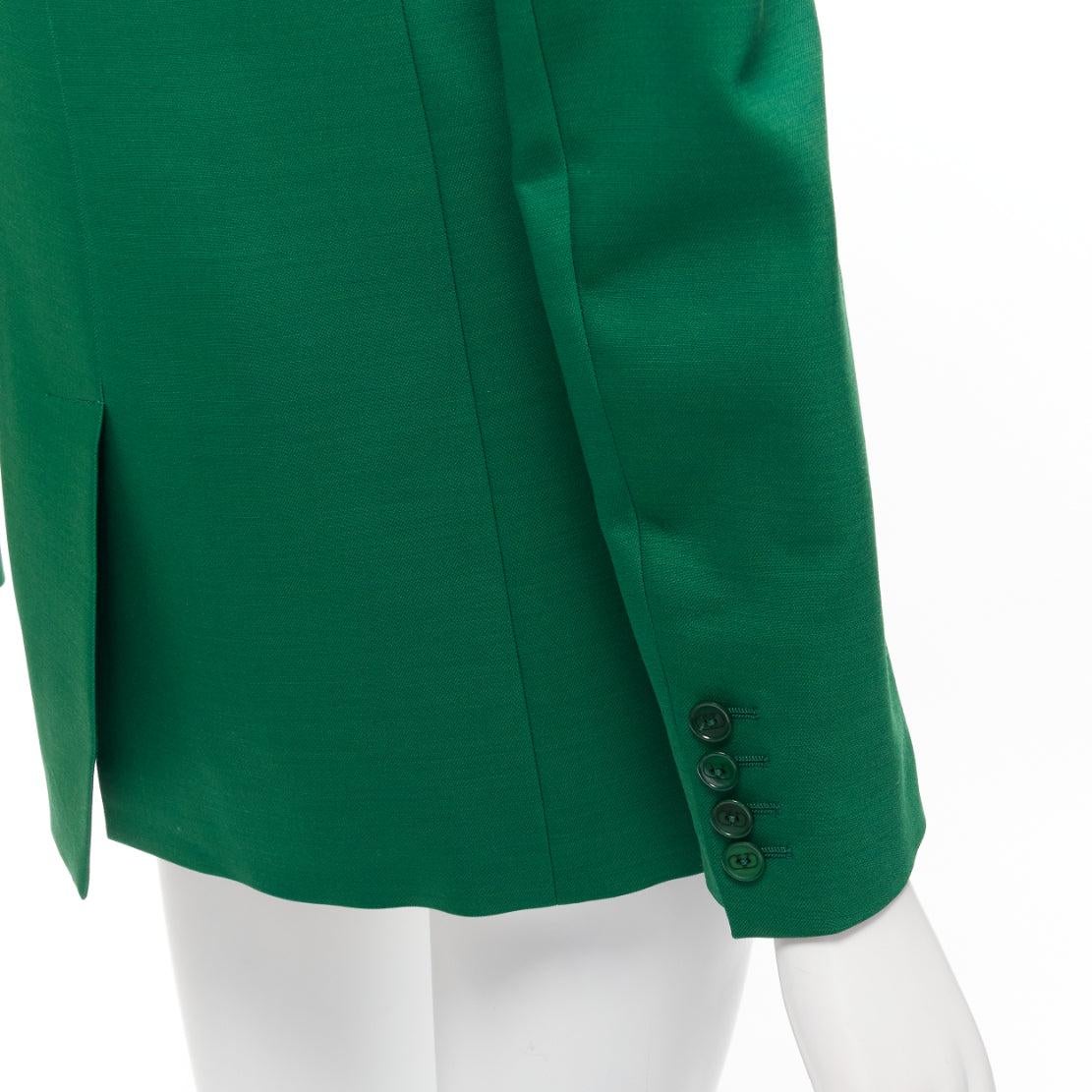 VALENTINO Kelly green wool silk fitted kong sleeve V neck blazer jacket IT36 XXS For Sale 5