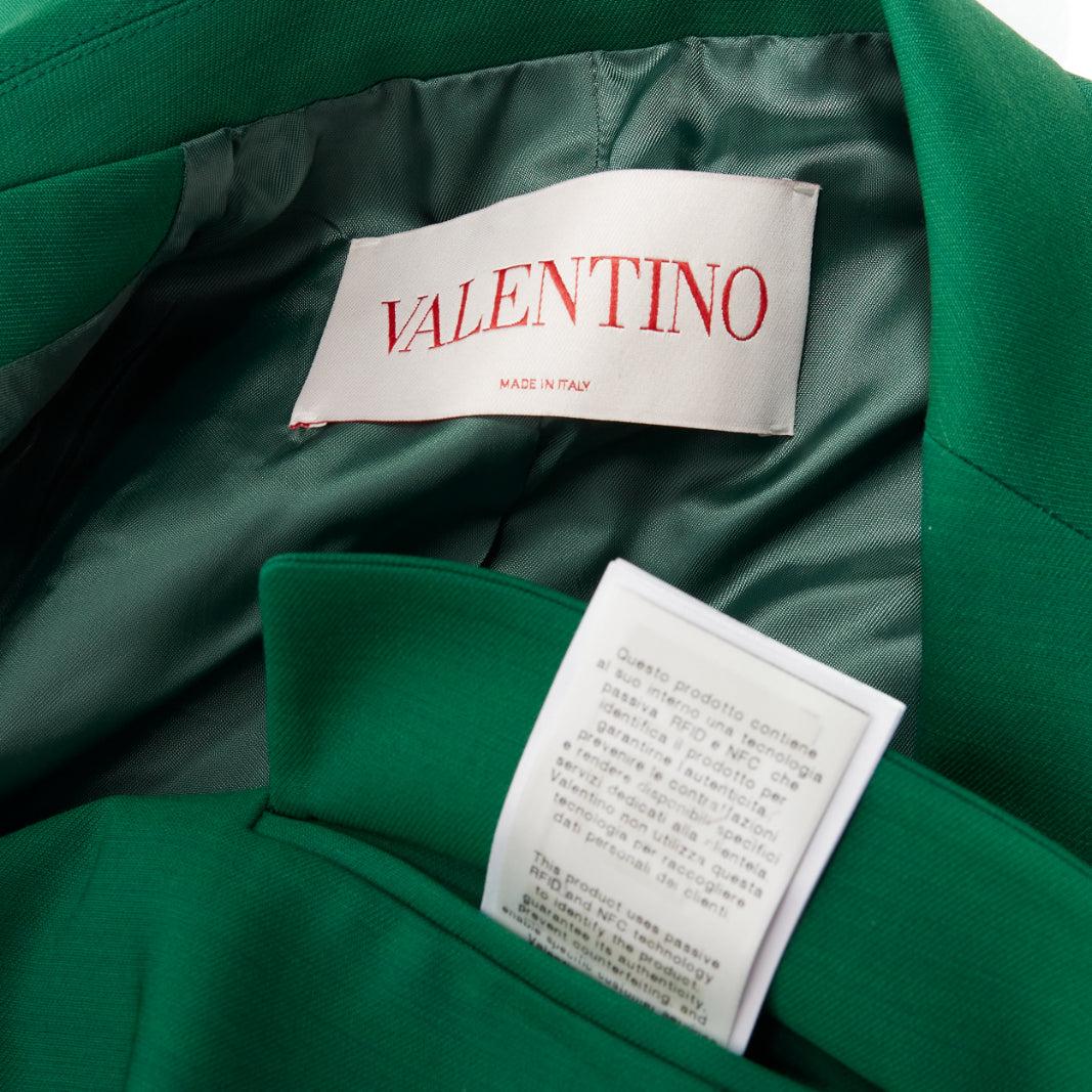 VALENTINO Kelly green wool silk fitted kong sleeve V neck blazer jacket IT36 XXS For Sale 6