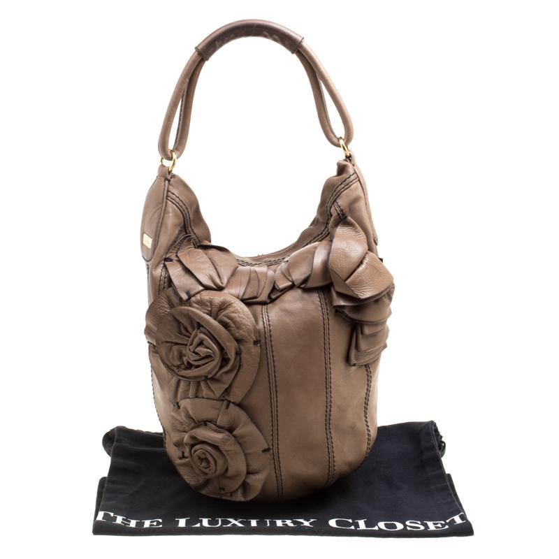 Valentino Khaki Brown Leather Bucket Hobo 5