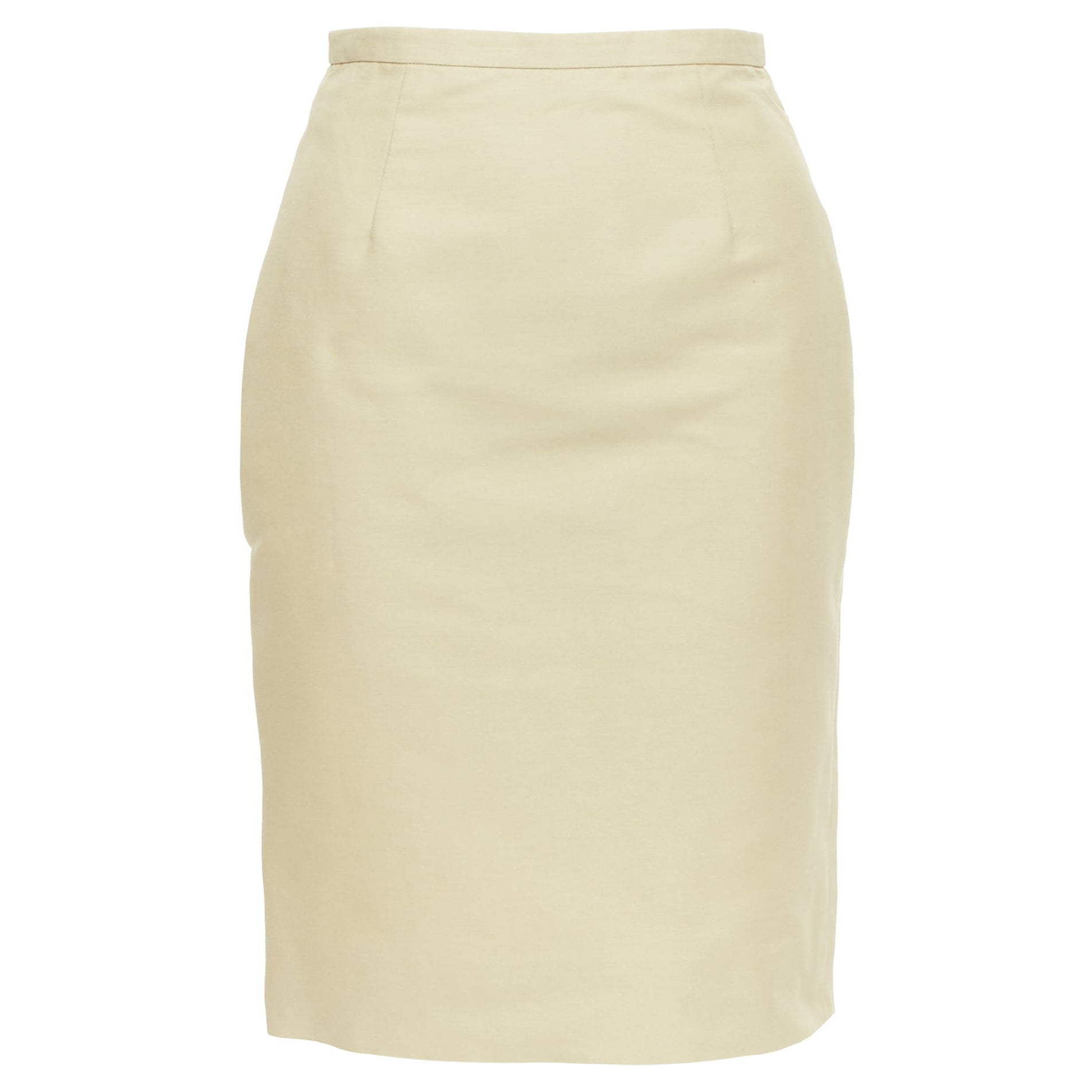 VALENTINO khaki cotton silk darted high waist back slit pencil skirt US2 S