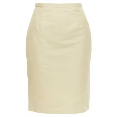 VALENTINO khaki cotton silk darted high waist back slit pencil skirt US2 S