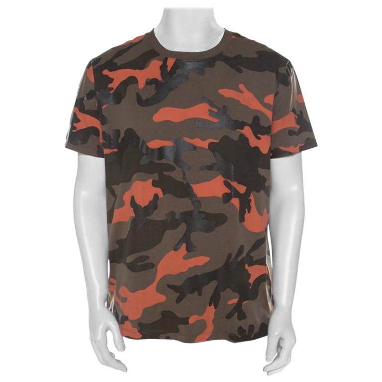 Valentino Khaki Green and Orange Camouflage Print Cotton T-Shirt L For Sale  at 1stDibs