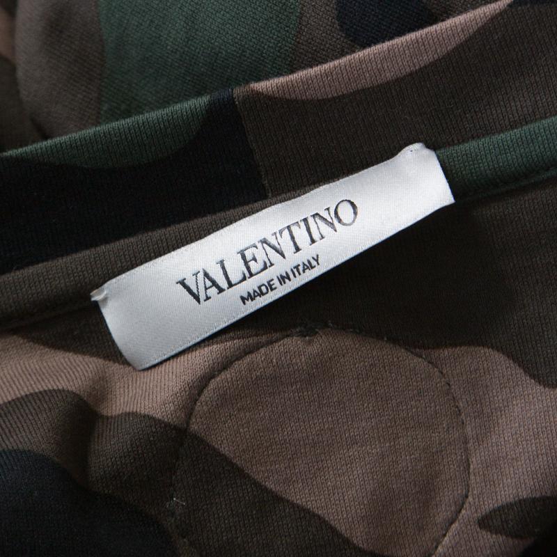 Valentino Khaki Green Camouflage Print Cotton Military Applique Detail T-Shirt L 1