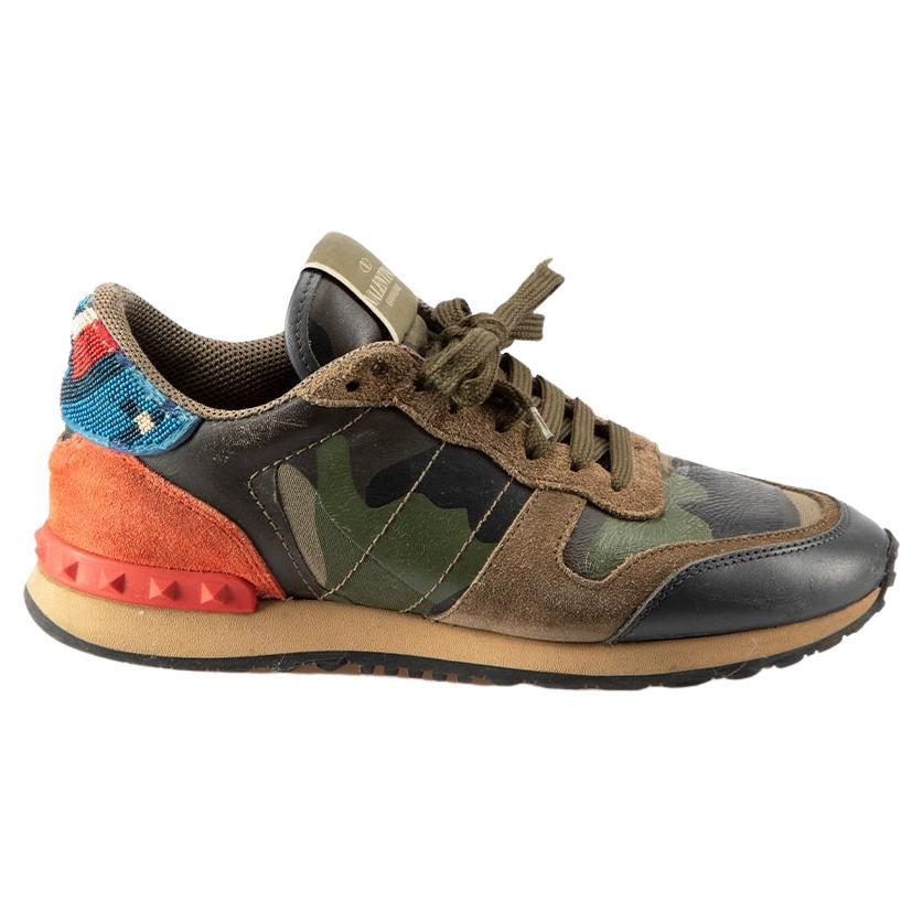 Valentino Khaki Leather Panel Camouflage Trainers Size IT 38 For Sale