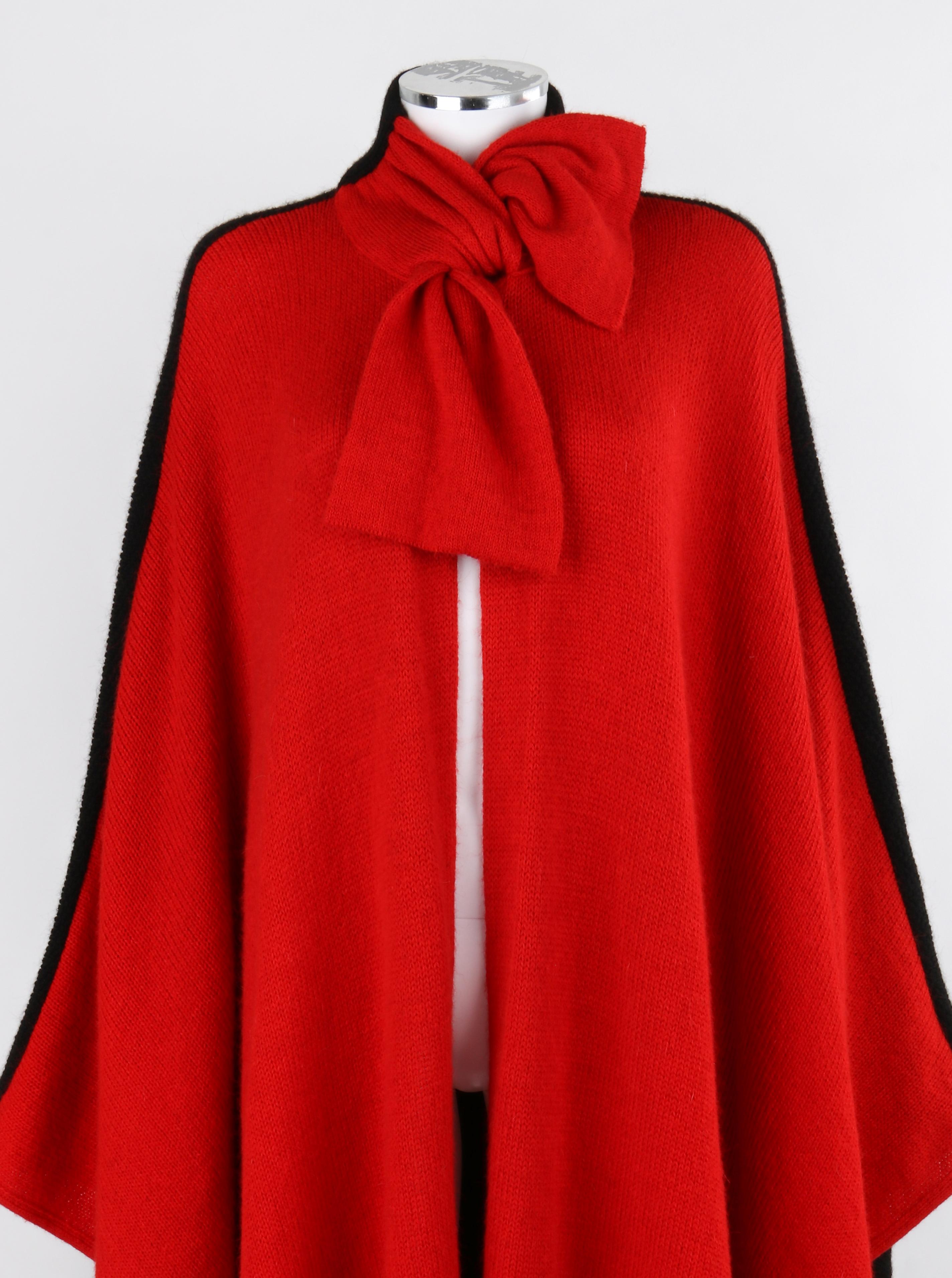 Women's VALENTINO Knitwear c.1980's Vtg Red Black Alpaca Wool Knit Scarf Tie Button Cape For Sale