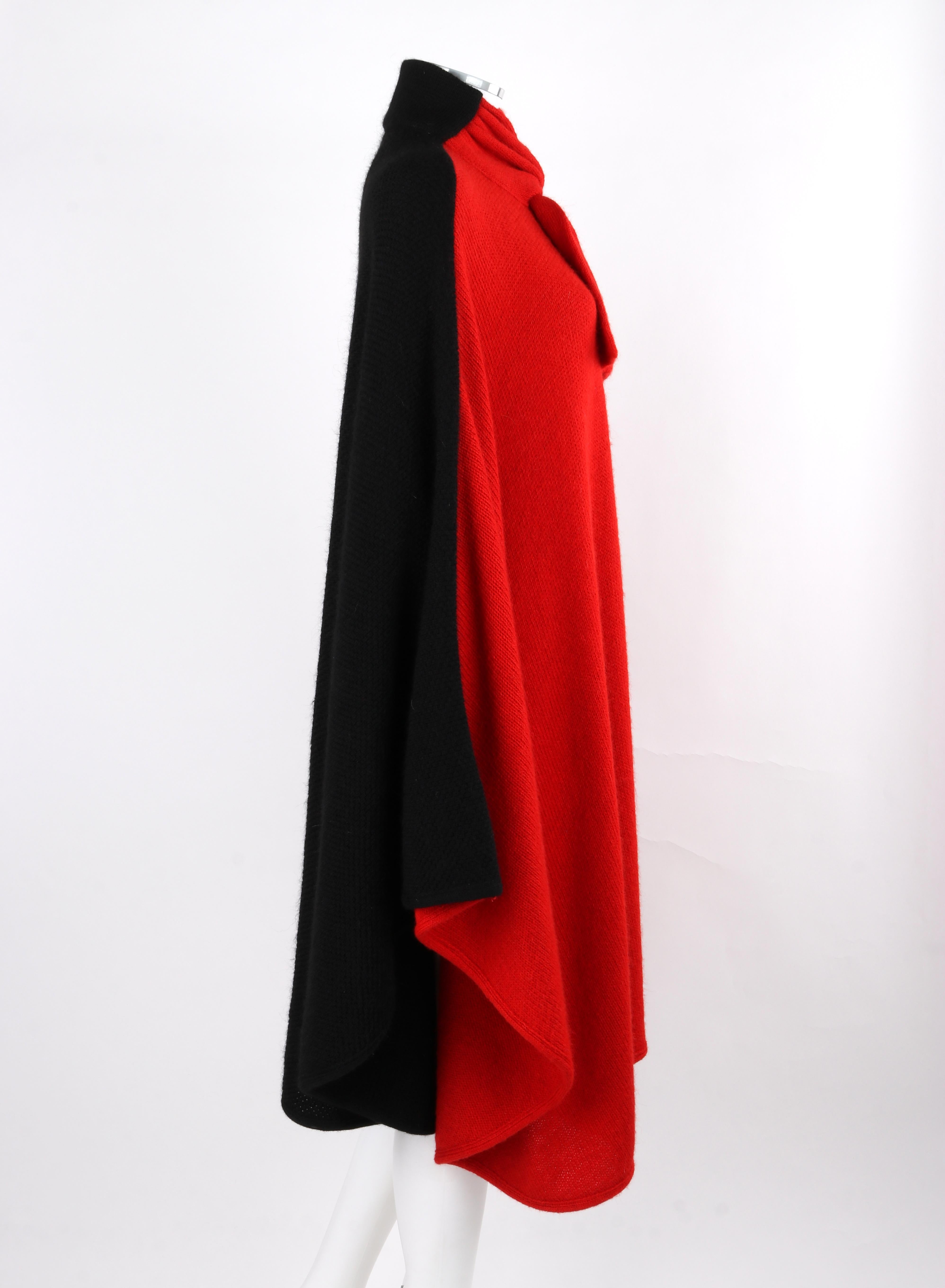 VALENTINO Knitwear c.1980's Vtg Red Black Alpaca Wool Knit Scarf Tie Button Cape For Sale 3